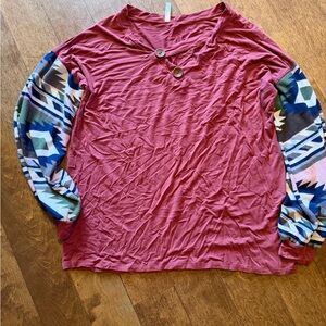 Cielo Maroon Pullover with Aztec Print Sleeves